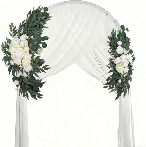 2 Pack Artificial Wedding Arch Flowers, 28"/20" Floral Swag Arrangement Set, Wedding Welcome Signs Floral Decorations Kit for Ceremony Reception, Backdrop Table Decor, Drap Not Included in Kuwait