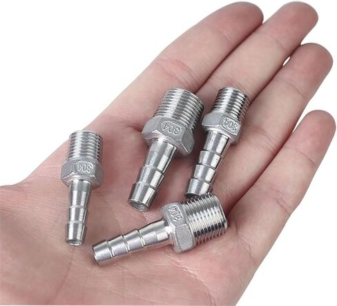 1PCS Hose Barb Coupling 304 Stainless Steel 1/8" 1/4" 3/8" 1/2" Male Thread Pipe Fitting 6/8/10/12mm Pagoda Barb Tail Connector(10mm,1/4") in Saudi Arabia