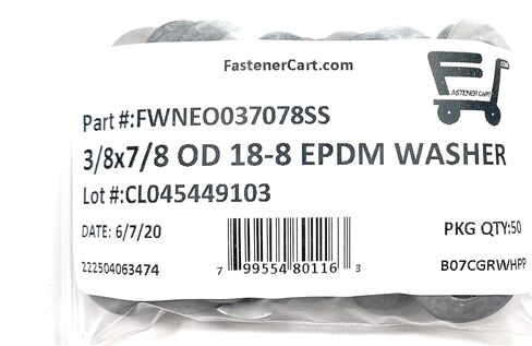 Stainless Steel Neoprene EPDM Washers 3/8 ID x 7/8 OD (50 Pcs) 18-8 in Saudi Arabia
