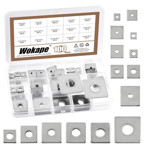 100Pcs Square Washer Kit M3 M4 M5 M6 M8 M10 M14(1/8" 1-1/2" 3/16" 1/4" 5/16" 3/8" 5-1/2") 304 Stainless Steel Rectangular Plate Washers, Square Flat Washers with Round Hole for Bolts/Nuts in Saudi Arabia