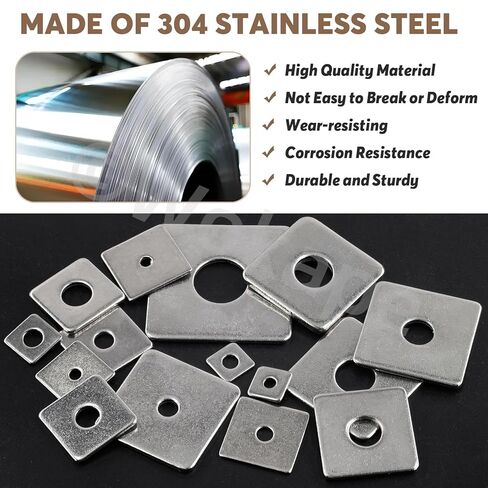 100Pcs Square Washer Kit M3 M4 M5 M6 M8 M10 M14(1/8" 1-1/2" 3/16" 1/4" 5/16" 3/8" 5-1/2") 304 Stainless Steel Rectangular Plate Washers, Square Flat Washers with Round Hole for Bolts/Nuts in Saudi Arabia