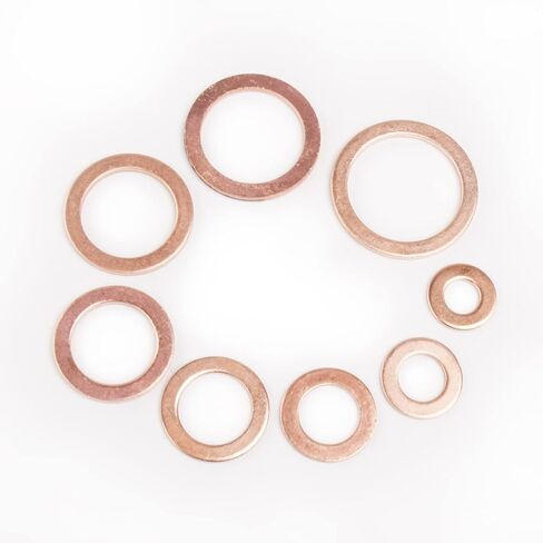 Mupera 180PCS Copper Washer Assortment Kit, Upgraded 8 Sizes (M6-M20), Heavy Duty Copper Crush Flat Washers for Home & Industrial Use in Kuwait