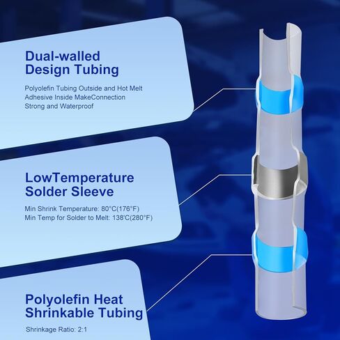 800 قطعة من موصلات أسلاك اللحام المقاومة للماء - مجموعة موصلات كهربائية ذاتية اللحام تنكمش بالحرارة للسيارات البحرية (26-10 AWG، 4 أحجام) (800 قطعة) in Kuwait