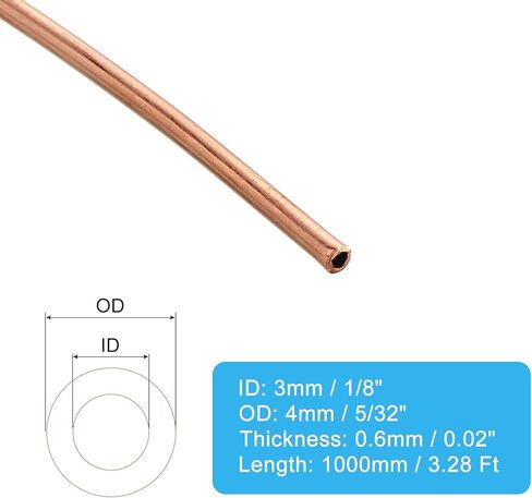 1/8 بوصة ID 5/32 بوصة OD 0.02 بوصة سميكة 99.9% أنبوب نحاسي، 3.28 قدم أنابيب تبريد ملفوفة أنابيب دائرية غير ملحومة لحرف المجوهرات الصناعية HVAC in Saudi Arabia