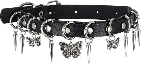 Gothic Butterfly Leather Choker Necklace for Women Black PU Collar Spike Butterfly Necklace Vintage Choker Collar Y2k Punk Goth Jewelry Gifts in Saudi Arabia