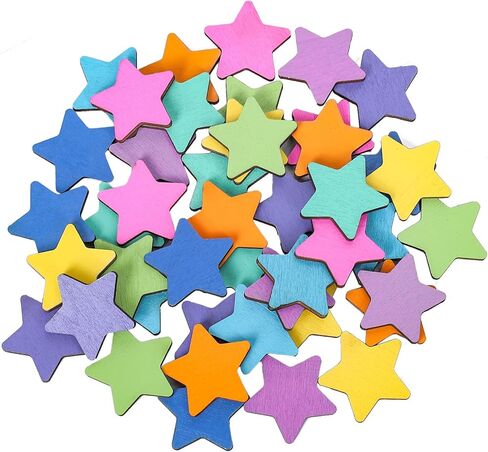 45Pcs Valentine's Day Star Extra Tokens for Reward Jar Colorful Star Shape Wooden Cutouts with Linen Pocket 9 Colors Wooden Tokens for Student Teacher School Classroom Supplies in Saudi Arabia