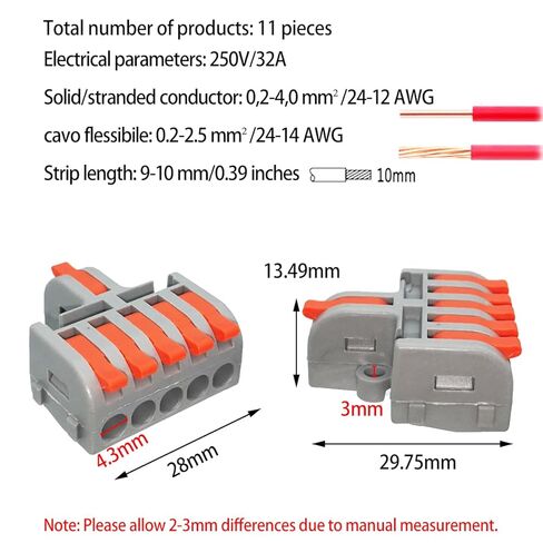 كتل الموصلات الكهربائية من CESFONJER، 11 قطعة موصل صامولة رافعة أحادية المرحلة للدائرة المضمنة، محطة توصيل سريعة مع براغي، 1 في 5 موصلات سلكية مدمجة in Kuwait