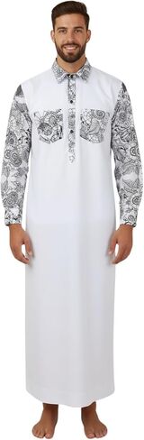 Men’s Thobe – Urban Printed Thobe for Men - Long Sleeve Islamic Robe - Kaftan for Eid, Prayer, Ramadan & Casual Outfits in Saudi Arabia
