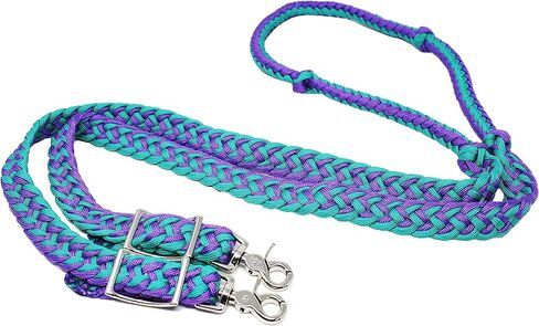 CHALLENGER Horse Knotted Roping Western Barrel Reins Nylon Braided Rein Teal 607129 in Saudi Arabia