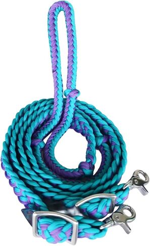 CHALLENGER Horse Knotted Roping Western Barrel Reins Nylon Braided Rein Teal 607129 in Saudi Arabia