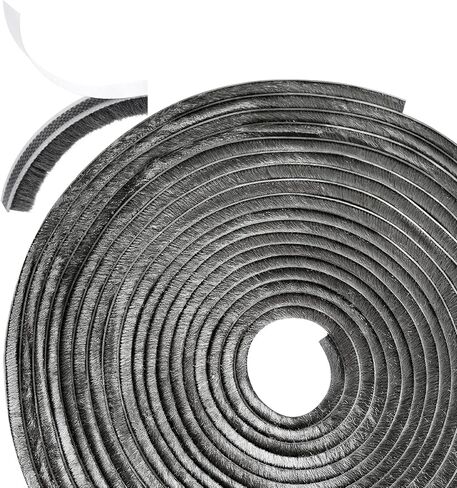 33FT Brush Weather Stripping, 0.35"W x 0.35"T High-Density Self-Adhesive Seal Strip for Doors and Glass Doors, Draft Blocker for Windproof, Dustproof, and Soundproof, Easy Cut & Install, Gray in Kuwait