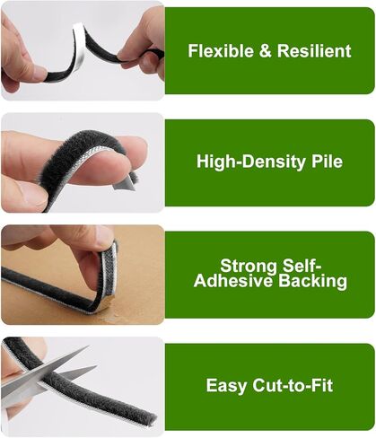 33FT Brush Weather Stripping, 0.35"W x 0.35"T High-Density Self-Adhesive Seal Strip for Doors and Glass Doors, Draft Blocker for Windproof, Dustproof, and Soundproof, Easy Cut & Install, Gray in Kuwait