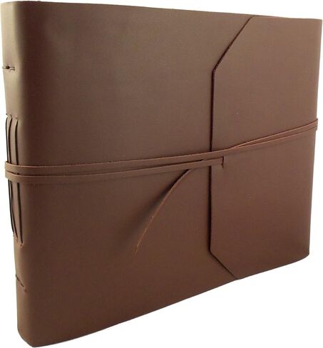 Large Rustic Genuine Leather Photo Album with Gift Box - Scrapbook Style Pages - Holds 400 4x6" or 200 5x7" Photos Brown in Saudi Arabia