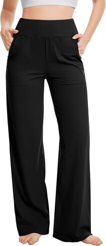 Yoga Pants Women Wide Leg Pants High Waist Stretch Dress Casual Sweatpants Lounge Pants with Pockets Black, Medium, 29" Inseam in Kuwait
