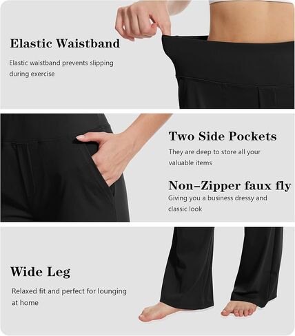 Yoga Pants Women Wide Leg Pants High Waist Stretch Dress Casual Sweatpants Lounge Pants with Pockets Black, Medium, 29" Inseam in Kuwait