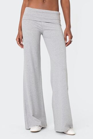 Women Fold Over Yoga Pants Low Rise Flare Leggings Stretchy Bell Wide Leg Sweatpants Y2k Gym Lounge Bottoms in Saudi Arabia