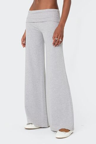Women Fold Over Yoga Pants Low Rise Flare Leggings Stretchy Bell Wide Leg Sweatpants Y2k Gym Lounge Bottoms in Saudi Arabia