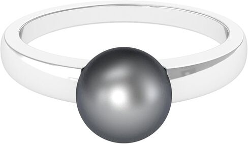 Real Black Pearl 8mm Round Engagement Ring, AAA Quality, Certified Tahitian Black Pearl Solitaire Ring - Ready To Gift in Saudi Arabia