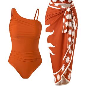 Women’s One Piece Tummy Control Swimsuit Retro Slimming Bathing Suit with Skirt Wrap Cover Up Set in Saudi Arabia