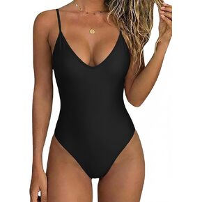 بدلة سباحة نسائية من Lingswallow قطعة واحدة بتصميم عتيق ورقبة على شكل حرف V وظهر منخفض وقصة عالية لقضاء عطلة على الشاطئ وحمام السباحة in Kuwait