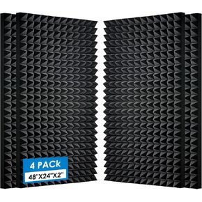 4 Pack-48 x 24 x 2 Inches Pyramid Designed Acoustic Foam Panels, Sound Proof Foam Panels, High Density and Fire Resistant Acoustic Panels, Studio Foam for Wall (Black 4 Pack, 48 x 24 x 2 Inches) in Saudi Arabia