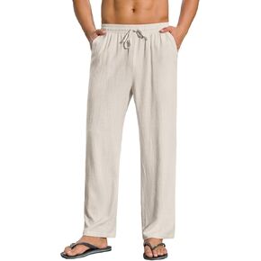Mens Casual Pants Loose Fit Elastic Drawstring Waist Straight-Legs Summer Yoga Beach Trousers in Kuwait