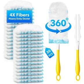 30 Count Duster Refill for Swiffer Duster with 1 Handle - 360° Multi-Surface Larger Size Feather Dusters, Disposable Duster Kit for Cleaning Home, Furniture, Blinds and Ceiling Fans in Saudi Arabia