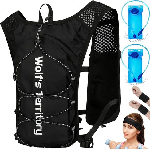 Hydration Backpack with 2pcs 2L Water Bladder, Lightweight Water Backpack for Hiking, Hydration Vest with 2pc Wrist Braces and 1pc Head Band for Running Biking Cycling for Women and Men in Saudi Arabia