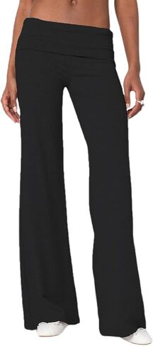 Women Fold Over Yoga Pants Low Rise Flare Leggings Stretchy Bell Wide Leg Sweatpants Y2k Gym Lounge Bottoms in Saudi Arabia