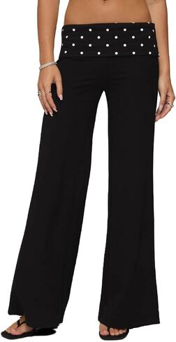 Women Fold Over Yoga Pants Low Rise Flare Leggings Stretchy Bell Wide Leg Sweatpants Y2k Gym Lounge Bottoms in Saudi Arabia