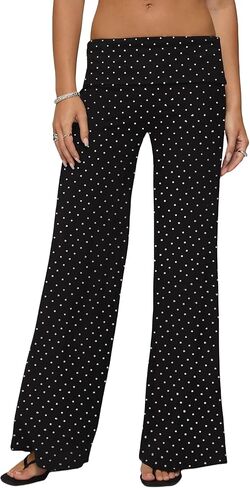 Women Fold Over Yoga Pants Low Rise Flare Leggings Stretchy Bell Wide Leg Sweatpants Y2k Gym Lounge Bottoms in Saudi Arabia
