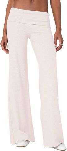 Women Fold Over Yoga Pants Low Rise Flare Leggings Stretchy Bell Wide Leg Sweatpants Y2k Gym Lounge Bottoms in Saudi Arabia