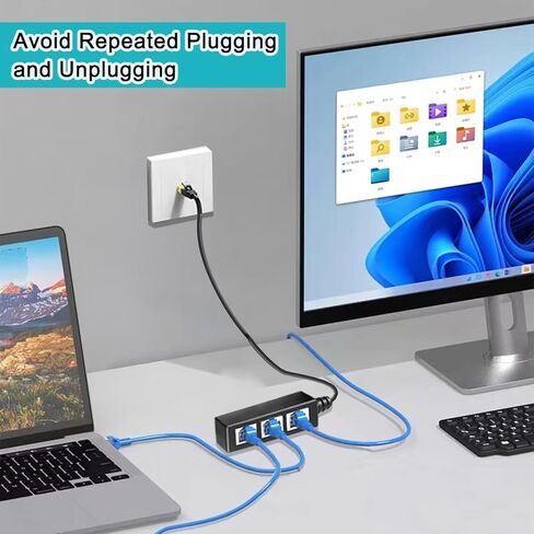 RJ45 Ethernet Splitter 1 to 2, Mini Gigabit Network Ethernet Switch with USB Power Cable, CAT 5/6/7/8 Network Cable (Support Two Devices Online at The Same Time) in Kuwait