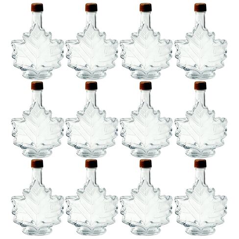 North Mountain Supply Maple Leaf Glass Syrup Bottle – 17 fl oz (500 ml) – Tamper-Evident Gold Plastic Lid – Case of 12 – Ideal for Maple Syrup, Honey, or Homemade Gifts in Saudi Arabia