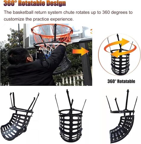جهاز إرجاع حلقة كرة السلة وكرة سهلة الإعداد ومدرب بلاستيكي من البولي بروبيلين يدور 360 درجة لتوفير الوقت، لون أسود in Kuwait