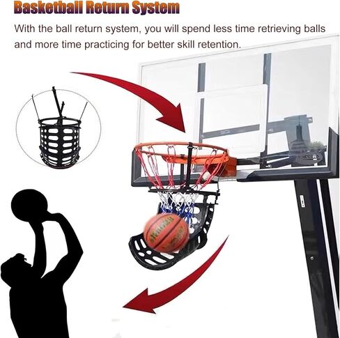جهاز إرجاع حلقة كرة السلة وكرة سهلة الإعداد ومدرب بلاستيكي من البولي بروبيلين يدور 360 درجة لتوفير الوقت، لون أسود in Kuwait