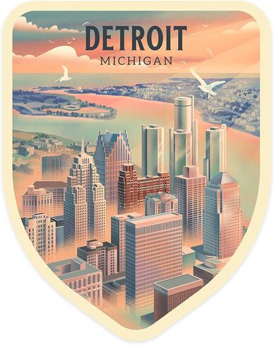 Lantern Press Sticker Detroit, Michigan, Lithograph City Series Die Cut Vinyl, (Waterproof Decal for Cars, Water Bottles, Laptops, Coolers), Small in Saudi Arabia