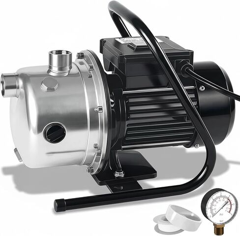 مضخة بئر ضحلة من لانشيز، مضخة نقل مياه من الفولاذ المقاوم للصدأ، مضخة ري للحديقة 115 فولت، مضخة نفاثة معززة للمياه للمنزل والحديقة ومزرعة العشب، فضي in Kuwait