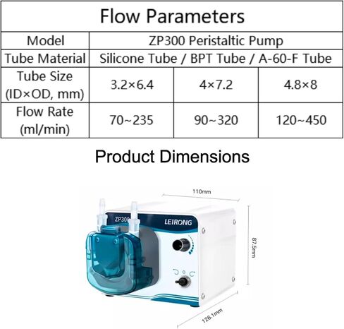 Complete Peristaltic Pump ZP300 DC Brushed Motor 24V 15W Laboratory Knob Speed Control Filling Machine Micro Self-Priming Water Pump (4.8 * 8mm Silicone Tube, 120~450ml/min) in Saudi Arabia