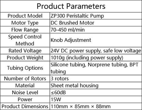 Complete Peristaltic Pump ZP300 DC Brushed Motor 24V 15W Laboratory Knob Speed Control Filling Machine Micro Self-Priming Water Pump (4.8 * 8mm Silicone Tube, 120~450ml/min) in Saudi Arabia