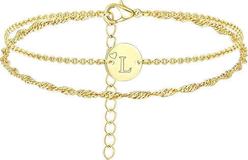Gold Initial Heart Bracelets for Women Trendy, Layered Dainty Initial Gifts Personalized Disc Letter Charm A-Z Bracelets for Women Jewelry Gifts in Kuwait