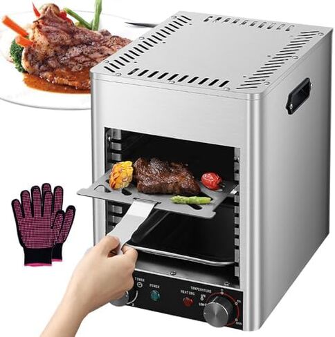 1700W Commercial Electric Steak Broiler, Adjustable 200-800℃, 0-10min Timer, Indoor Kitchen Grill with 10 Slots - Perfect for Steaks, BBQ, and More! in Saudi Arabia