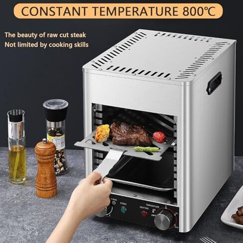 1800W Indoor Electric Steak Broiler - Stainless Steel Grill with 10-Tier Rack, Rapid 800°C Heating in 10 Minutes, Perfect for Steaks, Ribeyes, Chicken & Vegetables, 220V in Saudi Arabia