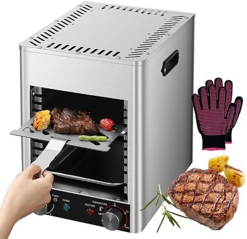 1700W Electric Steak Broiler, Smokeless Grill with 10 Slots, Adjustable 200-800℃ Temp, 0-10 Min Timer, Perfect for Home & Commercial Use, 220V in Saudi Arabia
