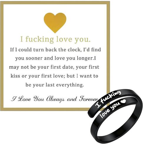 I Fcking Love You Ring for Women Adjustable Stainless Steel Letter Finger Ring I Love You Always and Forever Engraved Heart R-ing Promise Inspirational Jewelry for Wife Girlfriend Lover in Kuwait