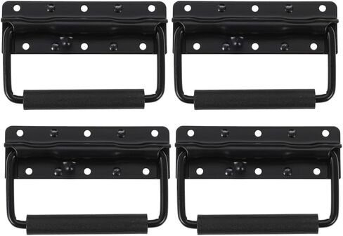 SHINEOFI 4 Pieces Heavy Duty Spring Loaded Metal Mount Handles 125mm Folding Box Pull Handles for Toolboxes, Cabinets, and Chests with Black Steel Construction in Saudi Arabia