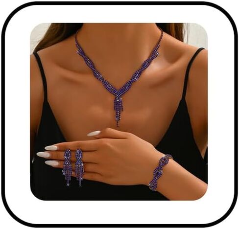 Prom Jewelry Set for Women Wedding Bride Crystal Set Rhinestone Tassel Necklace Earrings Bracelet Wedding Party Jewelry in Saudi Arabia