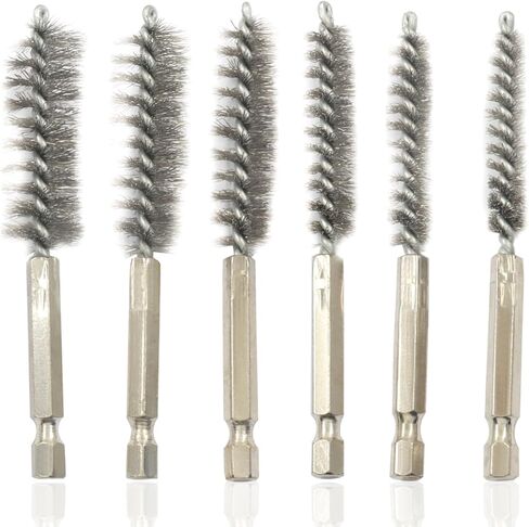 6 Piece Bore Brush Wire Brushes Set - Stainless Steel Drill Brush Kit with 1/4 Inch Hex Shank (8, 10, 12, 15, 17, 19mm) for Cleaning Tubes, Ports, Bearings & Rust Removal in Kuwait