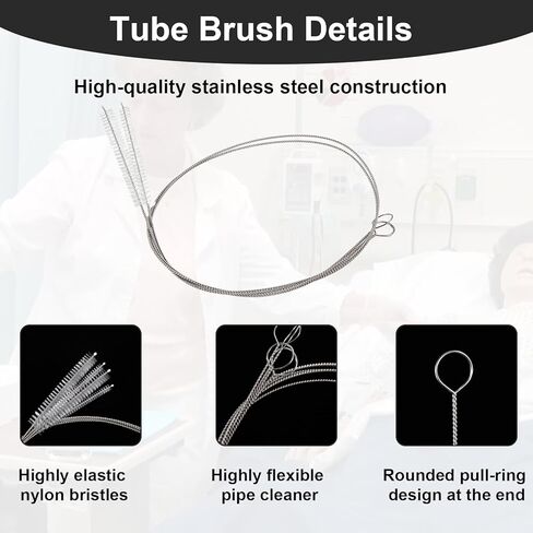 4 قطع من فرش أنبوب التغذية، منظفات أنابيب بطول 81.28 سم، فرشاة تنظيف المصاصة طويلة للغاية مع رأس بشعيرات نايلون ناعمة، مناسبة لتنظيف أنابيب التغذية والزجاجات والمصاصة in Kuwait