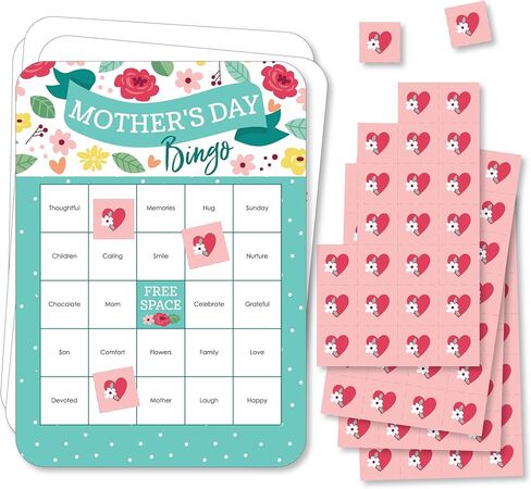 Mother's Day Floral Bingo Game - 18 Cards and Markers Set - Mom Party Card Games, Family Celebration Activity Pack, Interactive Entertainment for Mom's Special Day in Saudi Arabia